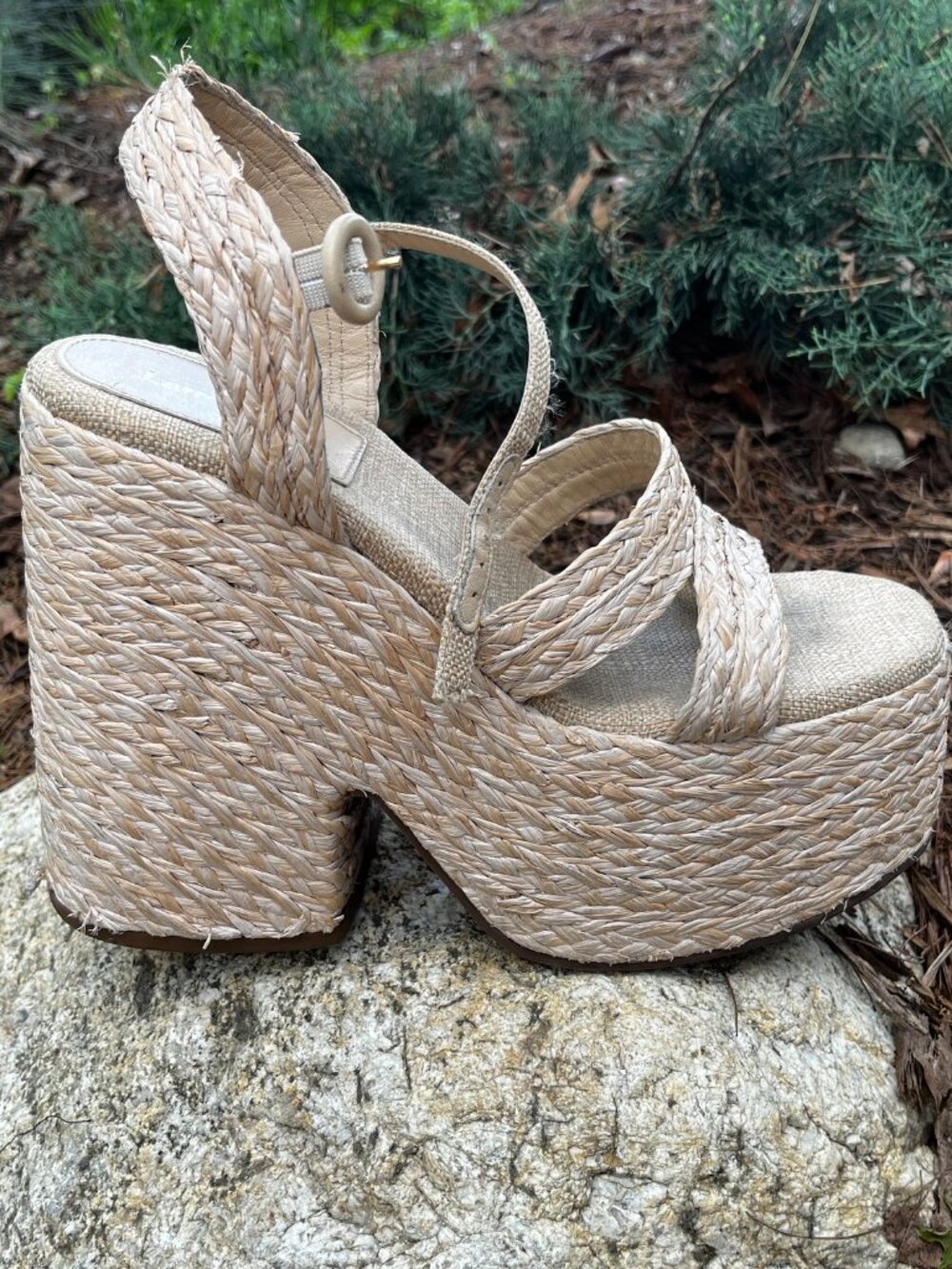 Larroude Wanda Raffia Wedge Platform Sandals Size 9